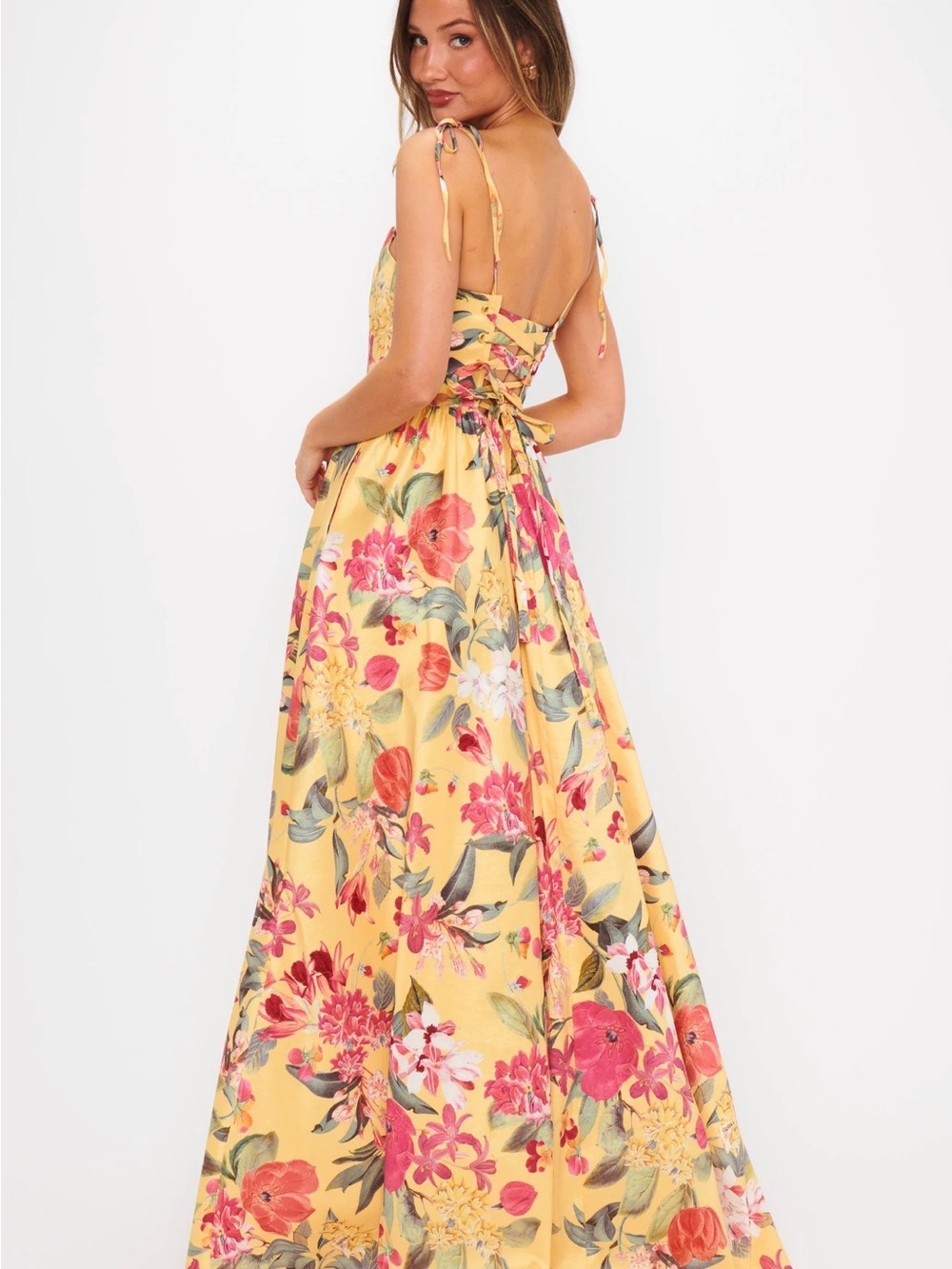 Show Me Your MuMu Yellow Floral Tie-Back Maxi Dress